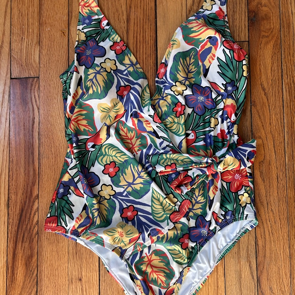 Floral  ModCloth Swimsuit with Parrot design and cute bow detail